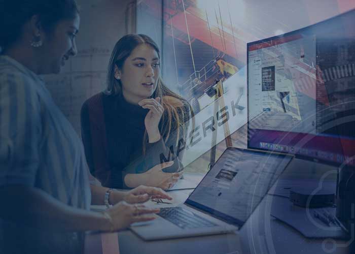 Maersk women employees looking at digital devices