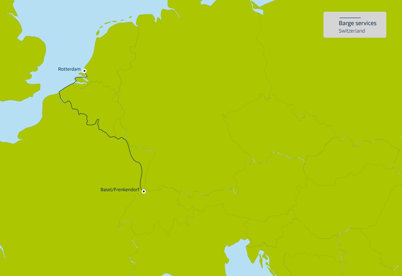 Europe inland services map barge Switzerland