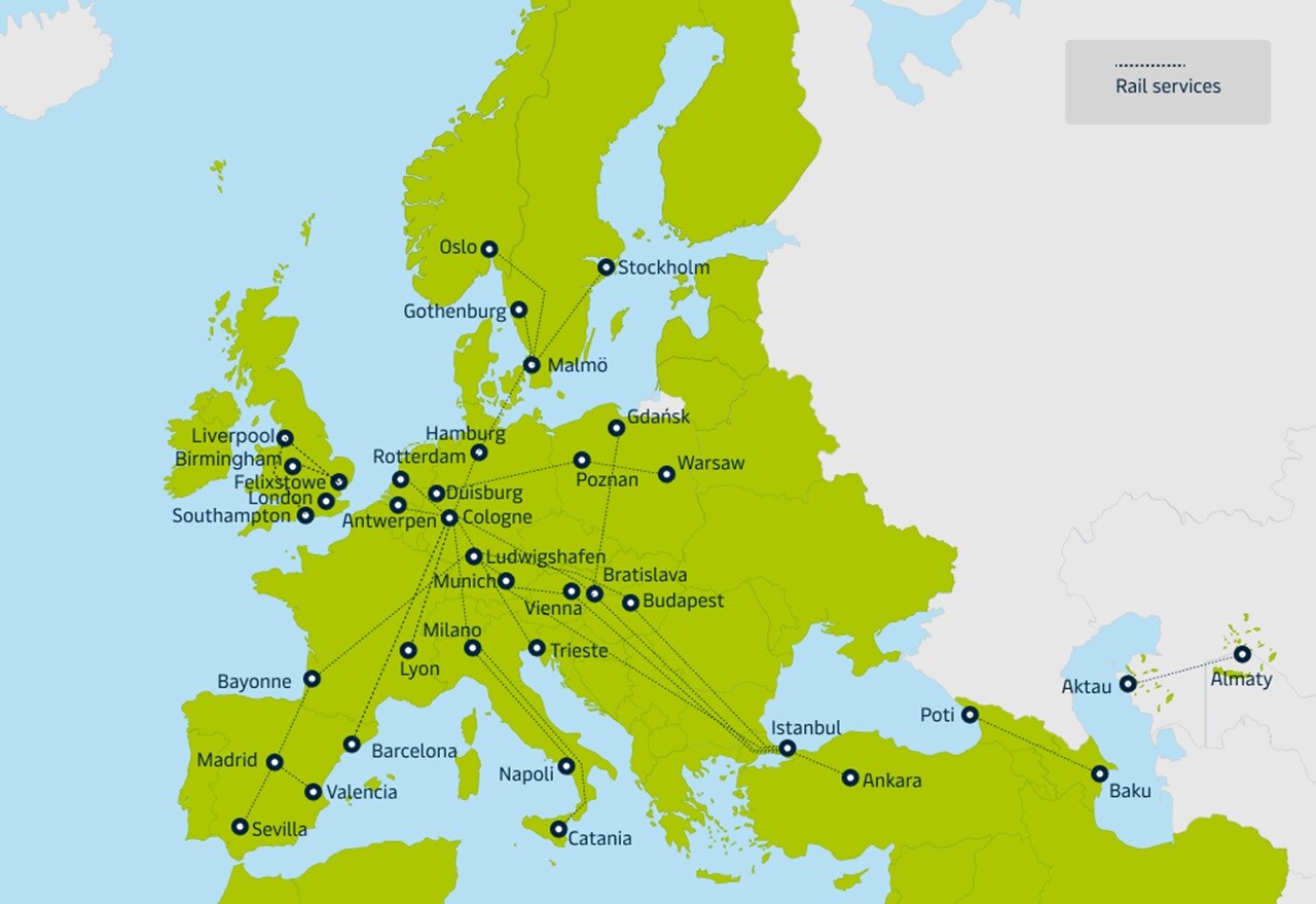 Europe inland services map rail