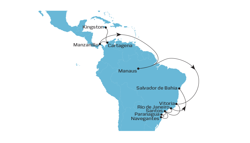 Amazonia Caribbean Express Southbound Map