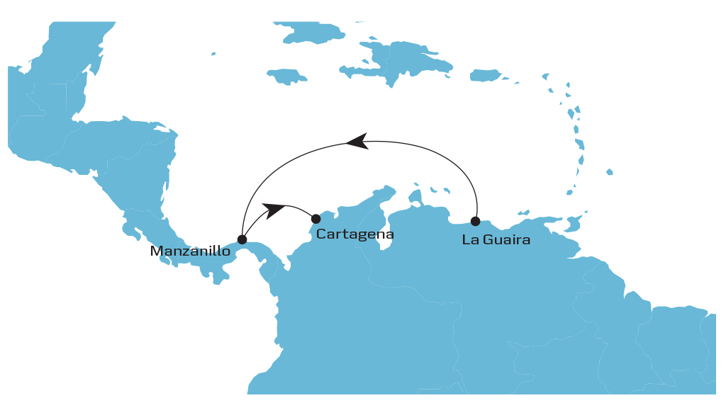 Venezuela Feeder LAG Westbound map