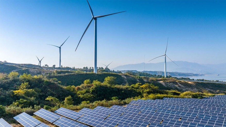 Windmills, solar panels 