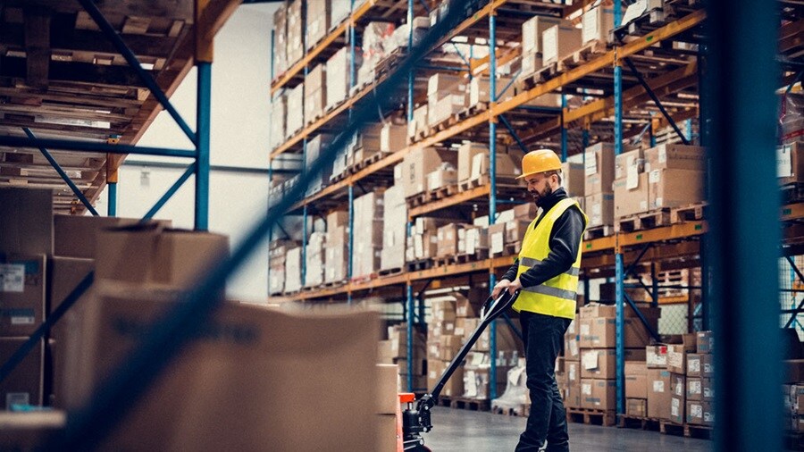 Man inside a distribution warehouse