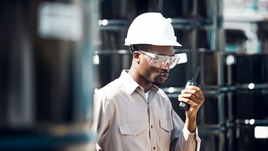 Man using walkie talkie