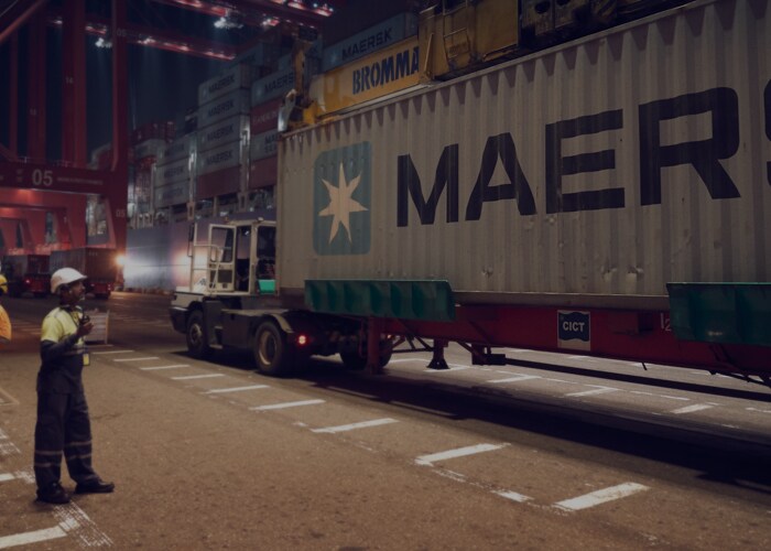 A Maersk cargo container