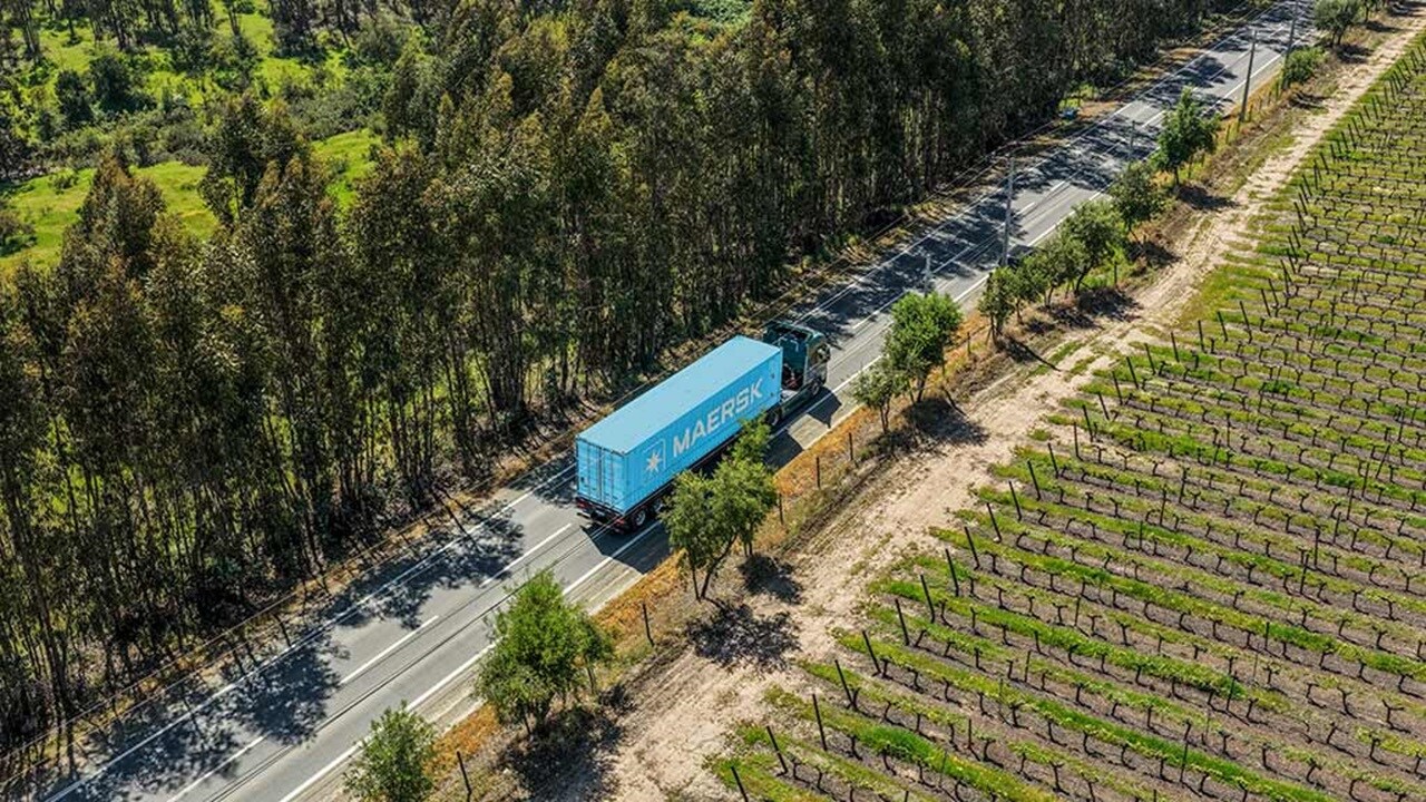 Blue container on the urban country roads in and around Santiago de Chile, Chile.